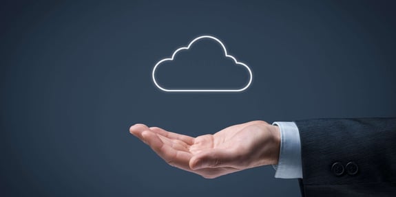 cloud company marketing plan Hand with cloud computing icon above it.